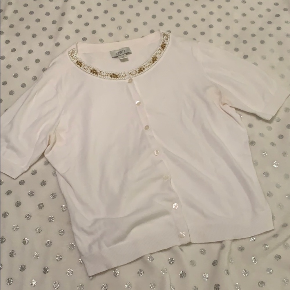 Ann Taylor Loft | White Short Sleeve Cardigan | M